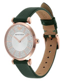 Emporio Armani Pro Planet Analog Silver Dial Green Leather Strap Watch For Women - AR11517
