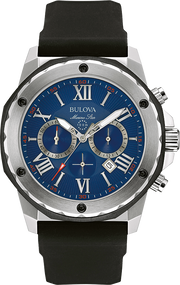 Bulova Marine Star Blue Dial Black Silicone Strap Watch for Men - 98B258