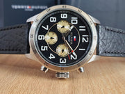 Tommy Hilfiger Sport Chronograph Black Dial Black Leather Strap Watch for Men - 1791050