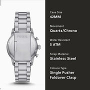 Fossil Sport Tourer Chronograph Black Dial Silver Steel Strap Watch for Men - FS6045