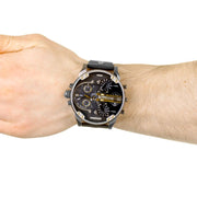 Diesel Mr Daddy 2.0 Chronograph Black Dial Black Leather Strap Watch For Men - DZ7348