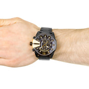 Diesel Mega Chief Chronograph Black Dial Black Steel Strap Watch For Men - DZ4338