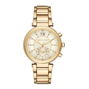 Michael Kors Sawyer White Dial Gold Steel Strap Watch for Women - MK6362