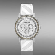 Burberry The City Chronograph Silver Dial White Rubber Strap Watch for Men - BU9810