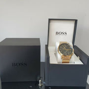 Hugo Boss Navigator Chronograph Black Dial Gold Steel Strap Watch for Men - 1513531