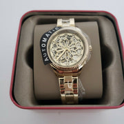 Fossil Rye Automatic Skeleton Gold Dial Gold Steel Strap Watch for Women - BQ3755
