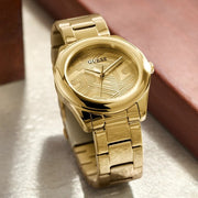 Guess Cubed Analog Gold Dial Gold Steel Strap Watch For Women - GW0606L2