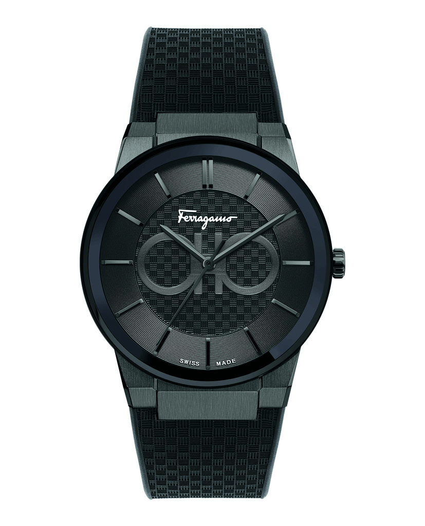 Salvatore Ferragamo Sapphire Black Dial Black Rubber Strap Watch