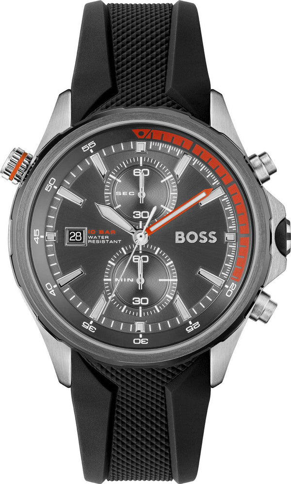 Hugo Boss Globetrotter Chronograph Grey Dial Black Silicone Strap Watch for Men - 1513931