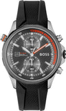 Hugo Boss Globetrotter Chronograph Grey Dial Black Silicone Strap Watch for Men - 1513931