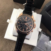 Hugo Boss Driver Chronograph Black Dial Black Leather Strap Watch for Men - 1513092