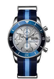 Breitling Superocean Heritage Chronograph 44 Ocean Conservancy Silver Dial Two Tone NATO Strap Watch for Men - A133131A1G1W1