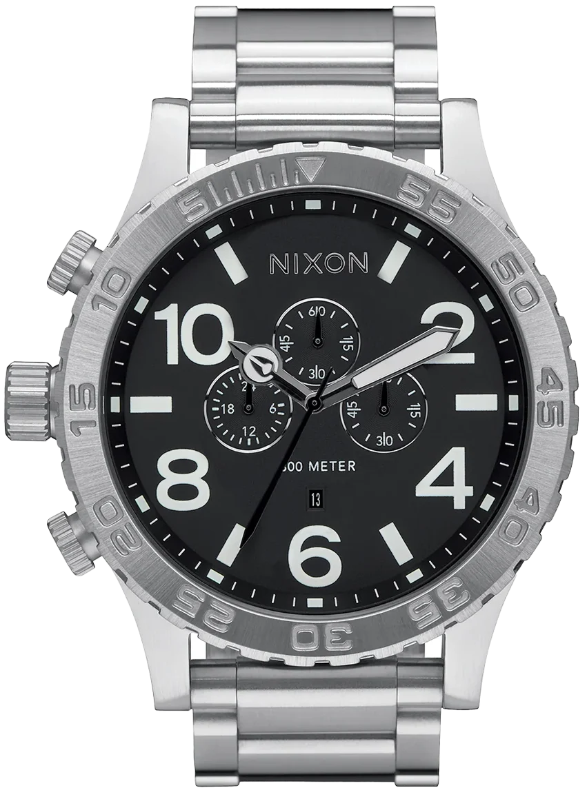Nixon 51-30 Chrono Black Dial Silver Steel Strap Watch for Men - A083-000