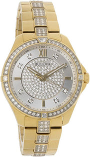 Bulova Crystal Collection Silver Crystal Dial Gold Steel Strap Watch for Women - 98L228
