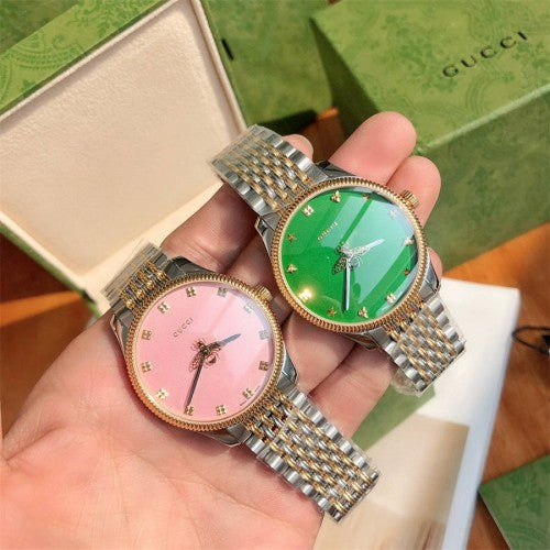 Gucci G Timeless Quartz Green Dial Two Tone Steel Strap Watch For Men