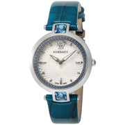 Versace Olympo Gleam White Dial Green Leather Strap Watch for Women - VAN020016