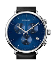 Calvin Klein High Noon Chronograph Blue Dial Black Leather Strap Watch for Men - K8M271CN