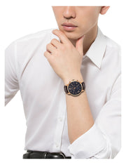 Tommy Hilfiger Aiden Quartz Blue Dial Brown Leather Strap Watch for Men - 1791308