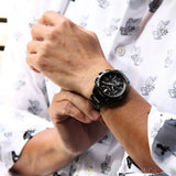 Hugo Boss Grand Prix Chronograph Black Dial Black Leather Strap Watch for Men - 1513474