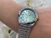 Breitling Chronomat 32 Diamonds Green Dial Silver Steel Strap Watch for Women - A77310101L1A1