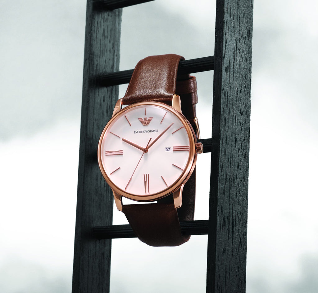 Emporio Armani Minimalist Quartz White Dial Brown Leather Strap