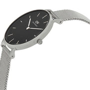 Daniel Wellington Classic Petite Sterling Black Dial Silver Mesh Bracelet Watch For Women - DW00100162