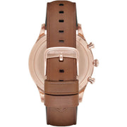 Emporio Armani Quartz Silver Dial Brown Leather Strap Watch For Men - AR11043