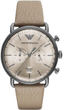 Emporio Armani Aviator Chronograph Grey Dial Beige Leather Strap Watch For Men - AR11107