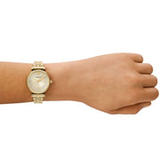 Emporio Armani Gianni T Bar Analog Crystals Gold Dial Gold Steel Strap Watch For Women - AR11608