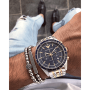 Emporio Armani Tazio Chronograph Blue Dial Gold & Silver Stainless Steel Strap Watch For Men - AR8030