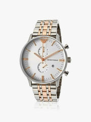 Emporio Armani Chronograph White Dial Two Tone Steel Strap Watch For Men - AR0399