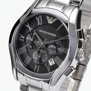 Emporio Armani Valente Chronograph Black Dial Silver Stainless Steel Watch For Men - AR0673