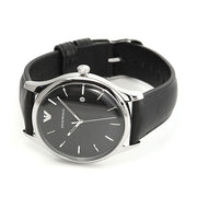 Emporio Armani Lambda Classic Quartz Black Dial Black Leather Strap Watch For Men - AR11020