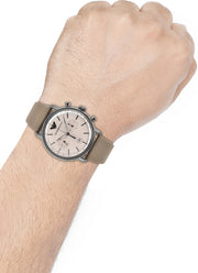 Emporio Armani Aviator Chronograph Grey Dial Beige Leather Strap Watch For Men - AR11107