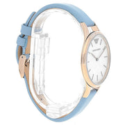 Emporio Armani Aurora Quartz Mother of Pearl White Dial Blue Leather Strap Watch For Women - AR11109