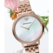 Emporio Armani Modern Mother of Pearl White Dial Rose Gold Steel Strap Watch for Women - AR11158