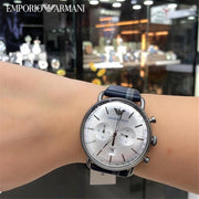Emporio Armani Aviator Silver Dial Two Tone Leather Strap Watch for Men - AR11202