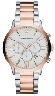 Emporio Armani Giovanni Chronograph Quartz White Dial Two Tone Steel Strap Watch For Men - AR11209