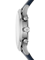 Emporio Armani Giovanni T Bar Chronograph Quartz Blue Dial Blue Leather Strap Watch For Men - AR11226