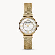 Emporio Armani Gianni T Bar Mother of Pearl Dial Gold Mesh Bracelet Watch For Women - AR11321