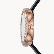 Emporio Armani Rosa Quartz Mother Of Pearl White Dial Black Leather Strap Watch For Women - AR11356