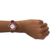 Emporio Armani Gianni T Bar Crystals Purple Dial Purple Leather Strap Watch for Women - AR11487