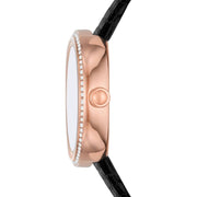 Emporio Armani Rosa Two Hand Black Dial Black Leather Strap Watch For Women - AR11493