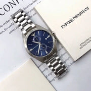 Emporio Armani Claudio Chronograph Blue Dial Silver Steel Strap Watch For Men - AR11541