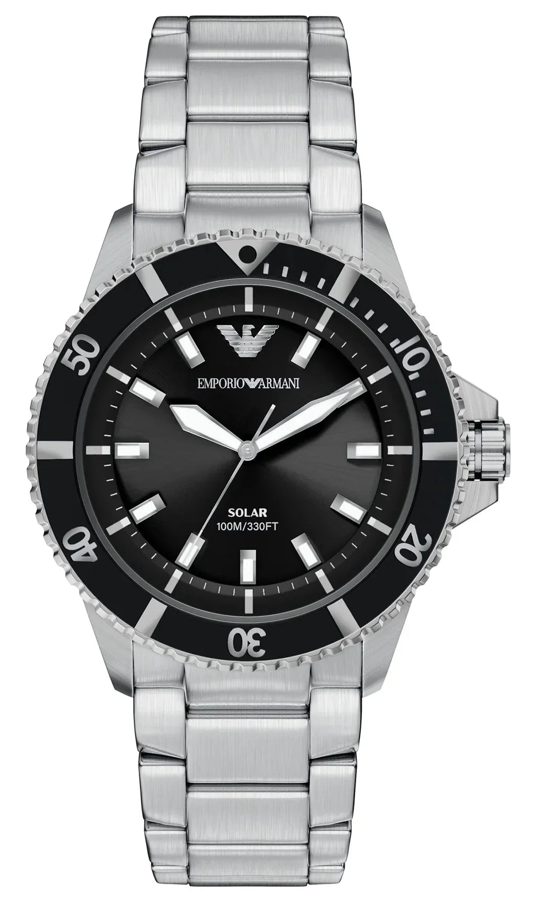 Emporio Armani World Explorer Solar Black Dial Silver Steel Strap Watch for Men - AR11787