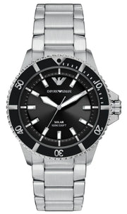 Emporio Armani World Explorer Solar Black Dial Silver Steel Strap Watch for Men - AR11787