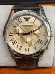 Emporio Armani Valente Chronograph Brown Dial Brown Leather Strap Watch For Men - AR1785