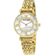 Emporio Armani Gianni T Bar Mother of Pearl White Dial Gold Steel Strap Watch For Women - AR190700
