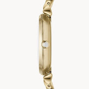Emporio Armani Gianni T Bar Mother of Pearl White Dial Gold Steel Strap Watch For Women - AR190700