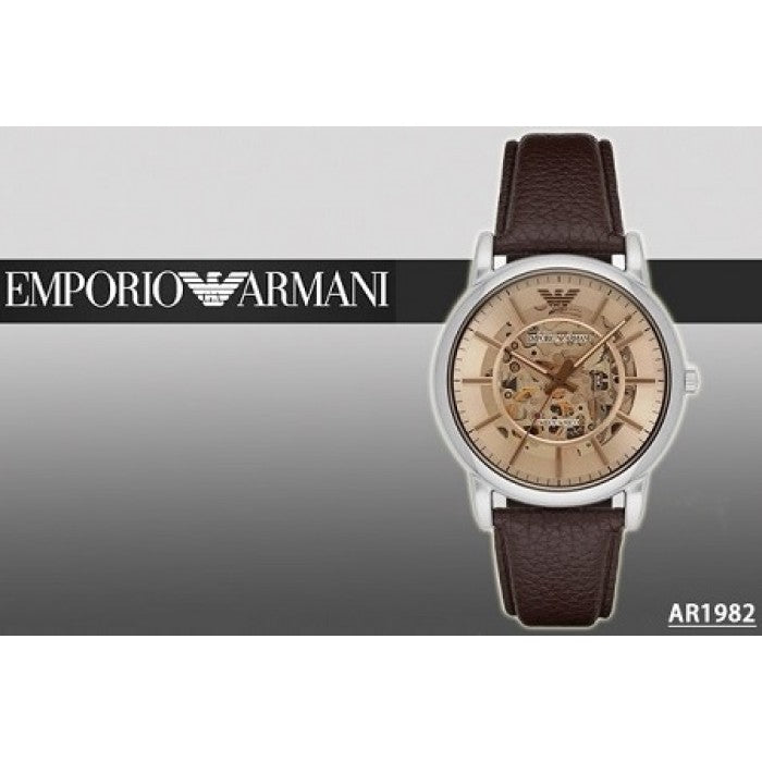 Emporio Armani Luigi Meccanico Brown Dial Brown Leather Strap Watch Fo